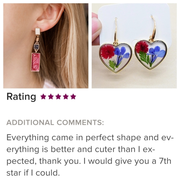See My Pink Ones Heart Dried Flower Pendant Earrings - Picture 3 of 9